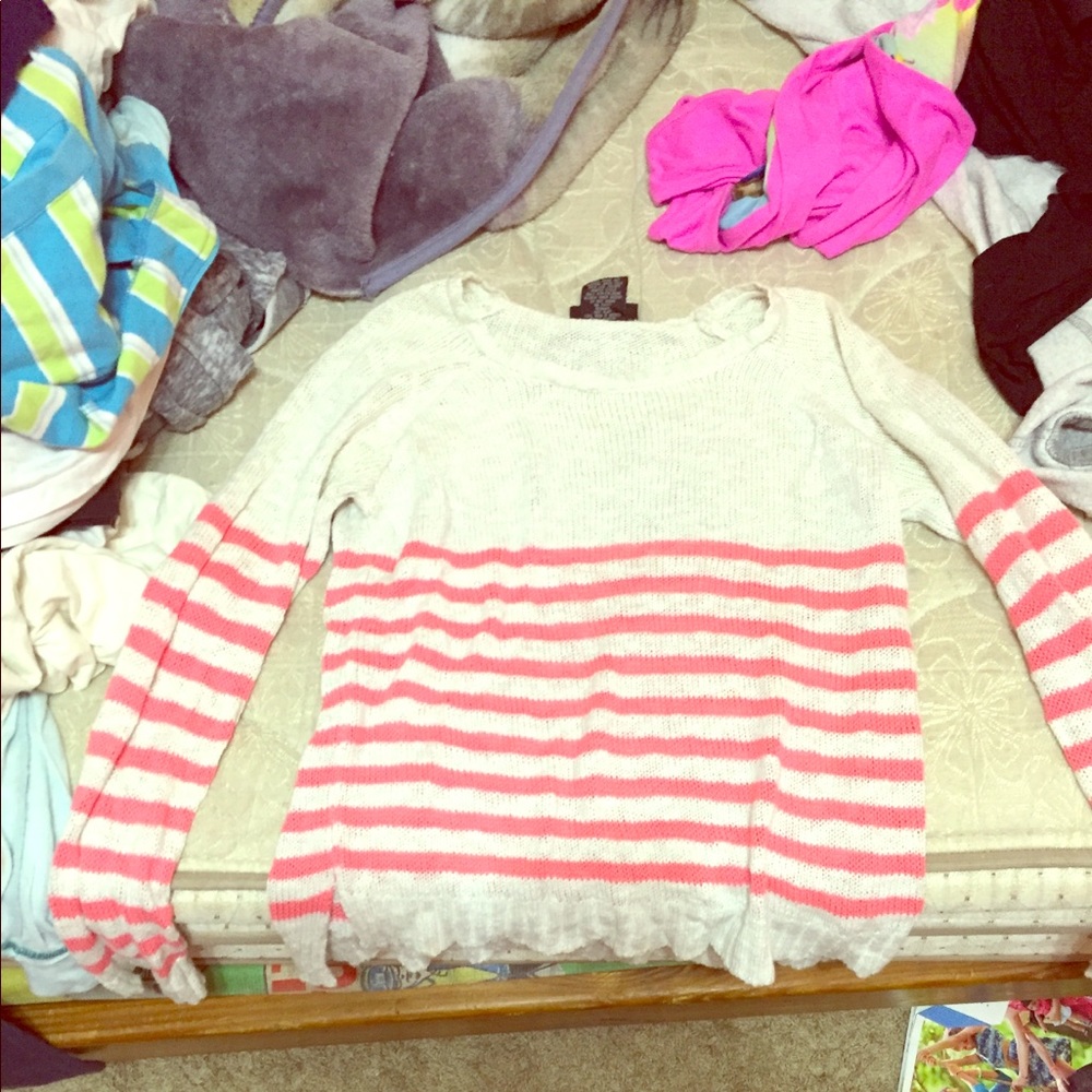 It’s our time sweater girls 14 pink white stripes